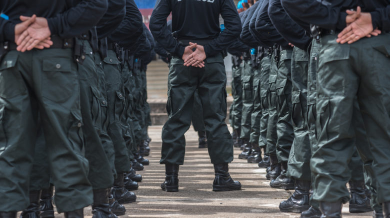 police officers lined up for training